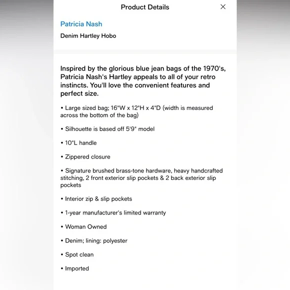 Patricia Nash- Hartley Denim Hobo Shoulder Bag - Picture 9 of 10